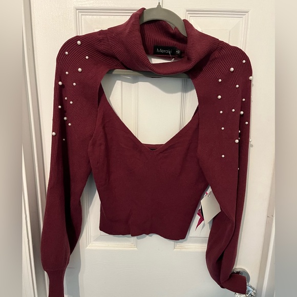 NWT Maroon 2 pc tank w/ neck and sleeve party top SZ L (junior) by Metal - Picture 1 of 7